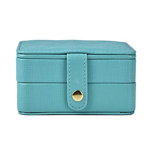 Pongnas Nuevo pequeño joyero de Viaje, Mini joyero, Espejo de Cuero Incorporado, Doble Anillo portátil, Pendientes, Caja de Almacenamiento, Damas y niñas(Azul de Tiffany)