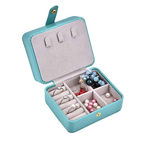 Pongnas Nuevo pequeño joyero de Viaje, Mini joyero, Espejo de Cuero Incorporado, Doble Anillo portátil, Pendientes, Caja de Almacenamiento, Damas y niñas(Azul de Tiffany)
