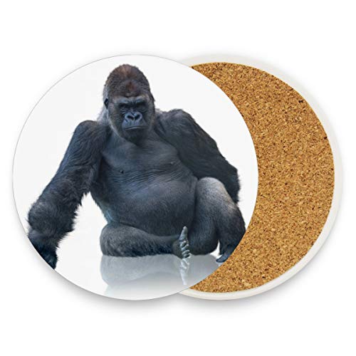 Posavasos de cerámica absorbente de color negro con diseño de gorila redondo, para bebidas, café, tazas, juegos para el hogar, oficina, bar, cocina (juego de 1), cerámica, multicolor, Set of 1
