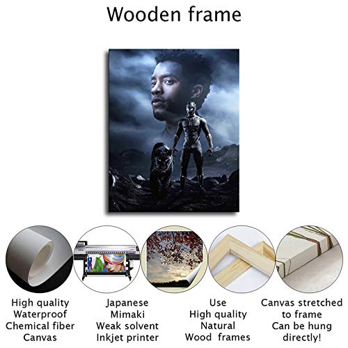 Póster de la película N/F Chadwick Boseman Black panther Marvel Poster The Movie Poster (50 x 30 pulgadas, marco de madera)