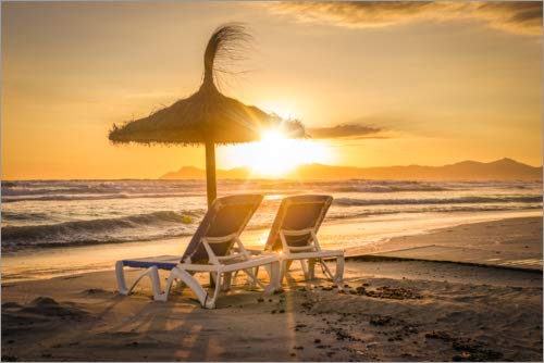 Posterlounge Lienzo 30 x 20 cm: Sunset on The Beach in Mallorca de Christian Müringer - Cuadro Terminado, Cuadro sobre Bastidor, lámina terminada sobre Lienzo auténtico, impresión en Lienzo