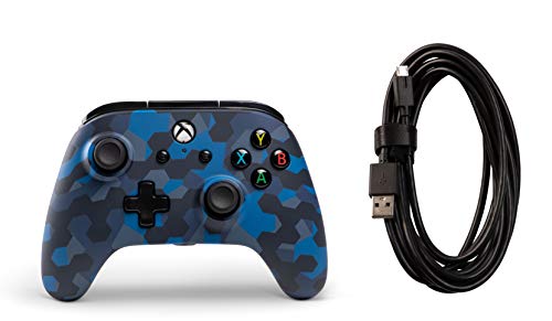 PowerA Mando con Cable con licencia oficial para Xbox One, Xbox One S, Xbox One X y Windows 10 - Camuflaje azul sigilo