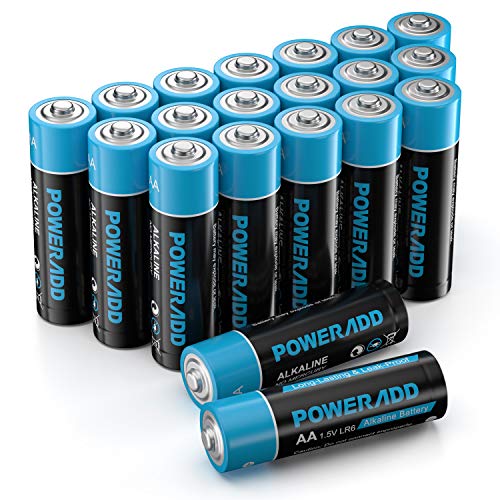 Poweradd Pilas Alcalinas AA Baterías LR6 de 10 Años Larga Duración para Linternas, Relojes, Mandos a Distancia, Juguetes-20 Unidades de 1.5V