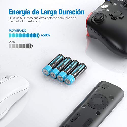 Poweradd Pilas Alcalinas AA Baterías LR6 de 10 Años Larga Duración para Linternas, Relojes, Mandos a Distancia, Juguetes-20 Unidades de 1.5V
