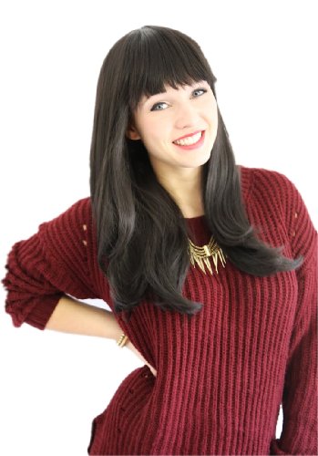 Prettyland C1459-50cm Peluca negra lisa en capas a medio larga melena con puntas onduladas hacia adentro