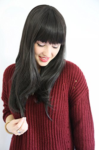 Prettyland C1459-50cm Peluca negra lisa en capas a medio larga melena con puntas onduladas hacia adentro