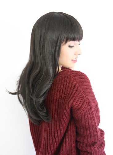 Prettyland C1459-50cm Peluca negra lisa en capas a medio larga melena con puntas onduladas hacia adentro