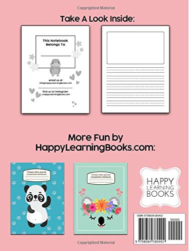 Primary Story Journal Composition Notebook: Learn To Write Handwriting Practice Book, Half Dashed Lined Paper and Drawing Space, Midline Ruled Writing Workbook K-2 Kindergarten First Grade, Baby Hippo