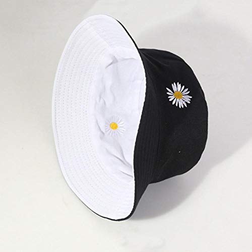 Primavera Mujer Sombreros De Pesca con Cubo Protector Solar Gorra De Sol Margaritas Pequeñas Ropa De Doble Cara Sombrero De Pescador De Señora De Primavera Negro Y Blancoenvío Gratis