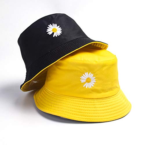 Primavera Mujer Sombreros De Pesca con Cubo Protector Solar Gorra De Sol Margaritas Pequeñas Ropa De Doble Cara Sombrero De Pescador De Señora De Primavera Negro Y Blancoenvío Gratis