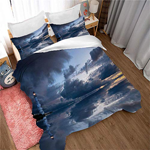 Prinbag Atalaya de la Superficie del mar, Funda nórdica con Estampado de Lago, Ropa de Cama de Fibra de 3 Piezas