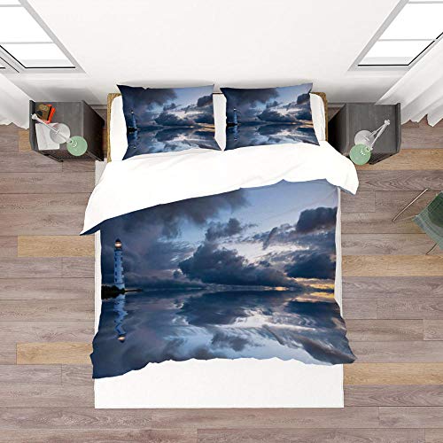 Prinbag Atalaya de la Superficie del mar, Funda nórdica con Estampado de Lago, Ropa de Cama de Fibra de 3 Piezas