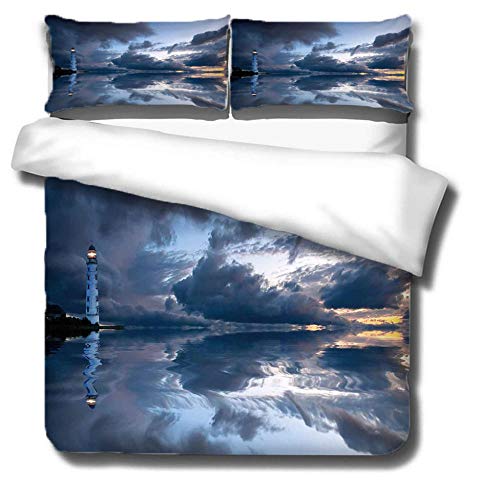 Prinbag Atalaya de la Superficie del mar, Funda nórdica con Estampado de Lago, Ropa de Cama de Fibra de 3 Piezas