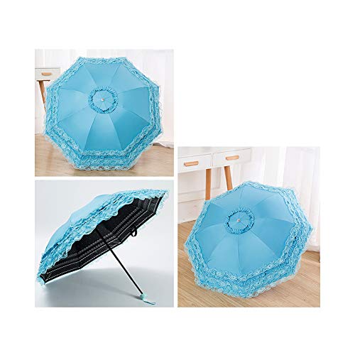 Princesa de encaje Paraguas de gama alta Señoras de doble capa de lluvia y lluvia Protección UV señoras sombrilla de sol Protección solar sombrilla de sol Ropa de lluvia sombreada-Lightblue