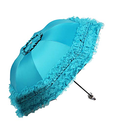 Princesa de encaje Paraguas de gama alta Señoras de doble capa de lluvia y lluvia Protección UV señoras sombrilla de sol Protección solar sombrilla de sol Ropa de lluvia sombreada-Lightblue