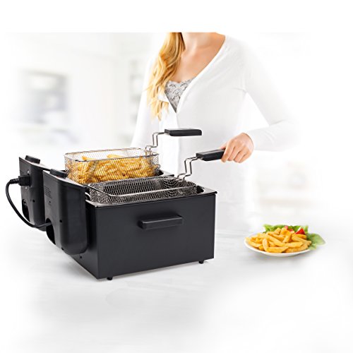 Princess 183028 Freidora eléctrica doble, Zona Fría, potencia de 2 x 1800 W, Volumen de 2 x 3 L, Temperatura hasta 190ºC, Negro
