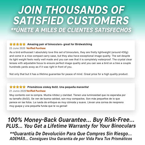 Prismáticos 8x32 Slokey – Súper Ligeros, Pequeños y Compactos con Óptica Superior para Imágenes Súper Nítidas y Brillantes en HD. Ideales para Observar Aves, Excursiones, Turismo, Eventos Deportivos…