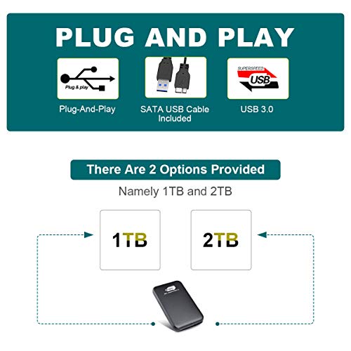 Prode 1TB Disco Duro Externo Portátil 2.5", USB3.0 SATA HDD Almacenamiento para PC, Mac, Desktop, Laptop, MacBook, Chromebook, Xbox 360 (1 TB, Negro)