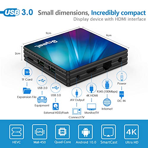 【Promoción】 Android 9.0 TV Box 【4GB RAM+64GB ROM】 Android TV Box RK3318 Quad-Core 64bit Cortex-A53 Soporte 2k*4K, WiFi 2.4G/5G,BT 4.0 , USB 3.0 Smart TV Box