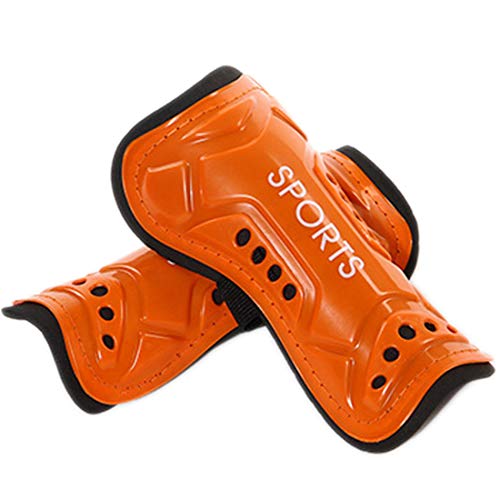 Protector de espinilleras de fútbol, ligero, transpirable, para niños de 8 a 13 años, naranja