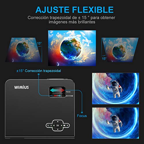Proyector, WiMiUS 5500 Lúmenes Proyector de Cine en Casa Full HD Soporta 1080P Audio Hi-Fi Pantalla de 200'', Mini Vídeo Proyector portátil LED 60000 Horas para TV Stick/ PS4/ PC/ HDMI/ VGA/ AV/ USB