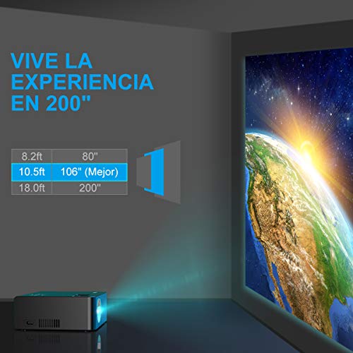 Proyector, WiMiUS 5500 Lúmenes Proyector de Cine en Casa Full HD Soporta 1080P Audio Hi-Fi Pantalla de 200'', Mini Vídeo Proyector portátil LED 60000 Horas para TV Stick/ PS4/ PC/ HDMI/ VGA/ AV/ USB