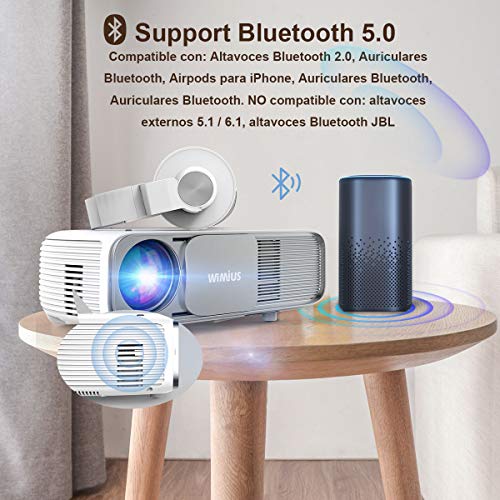 Proyector, WiMiUS 7000 Lúmenes Proyector Bluetooth Full HD 1920x1080P Vídeoproyector Soporta 4K Proyector Cine en Casa, 100,000H 300 '' Proyector LED para TV Stick, PS4, PC (HDMI, AV y USB)