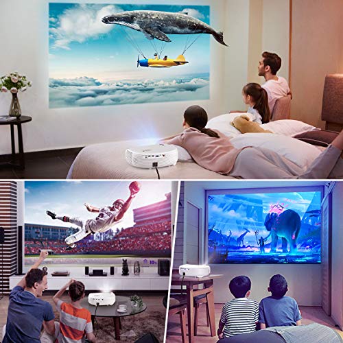 Proyector, WiMiUS 7000 Lúmenes Proyector Bluetooth Full HD 1920x1080P Vídeoproyector Soporta 4K Proyector Cine en Casa, 100,000H 300 '' Proyector LED para TV Stick, PS4, PC (HDMI, AV y USB)
