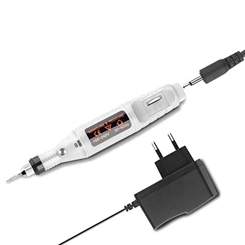 Pulidor de Uñas Kit de Manicura Pedicura Pluma de Taladro de Uñas Set manicura pedicura profesional 6 en 1 Velocidad Ajustable torno para uñas (Blanco)