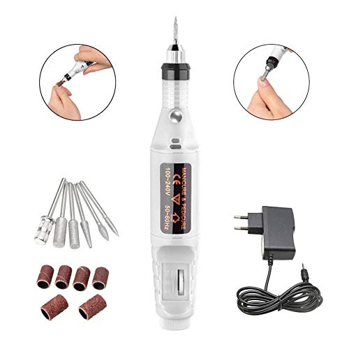 Pulidor de Uñas Kit de Manicura Pedicura Pluma de Taladro de Uñas Set manicura pedicura profesional 6 en 1 Velocidad Ajustable torno para uñas (Blanco)