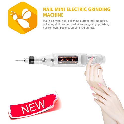 Pulidor de Uñas Kit de Manicura Pedicura Pluma de Taladro de Uñas Set manicura pedicura profesional 6 en 1 Velocidad Ajustable torno para uñas (Blanco)