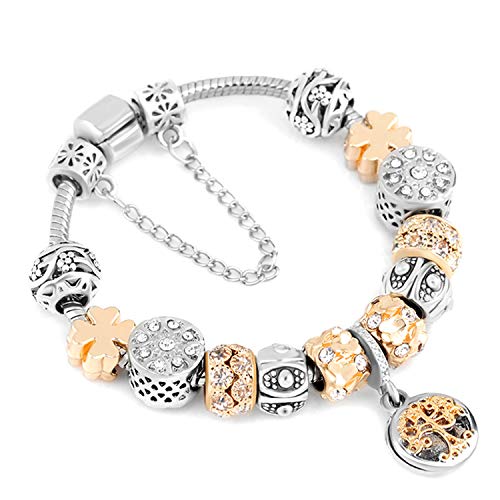 Pulsera Brazalete Joyería,Blue Crystal Charm Bracelet with Marano Beads Fits OriginalBracelet For Women Friendship Bracelet A12 20cm