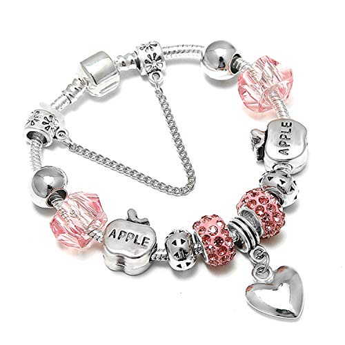 Pulsera Brazalete Joyería,Blue Crystal Charm Bracelet with Marano Beads Fits OriginalBracelet For Women Friendship Bracelet A12 20cm