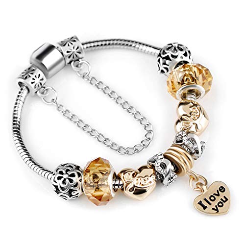 Pulsera Brazalete Joyería,Blue Crystal Charm Bracelet with Marano Beads Fits OriginalBracelet For Women Friendship Bracelet A12 20cm