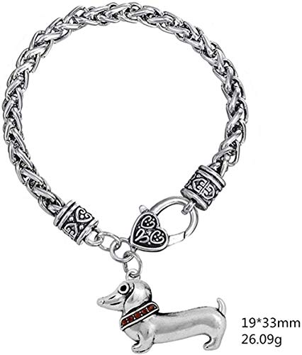 Pulsera Marrón Piedra de Cristal Dachshund Perro Pet Charm Broche de Langosta Pulsera para Amante de los Animales Longitud de Cadena 20Cm Hombre Mujer Pulsera Brazalete Hermana Regalo