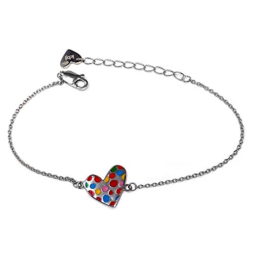 Pulsera plata Ley 925m Agatha Ruiz de la Prada 14cm colección Pecas corazón topos colores esmaltados