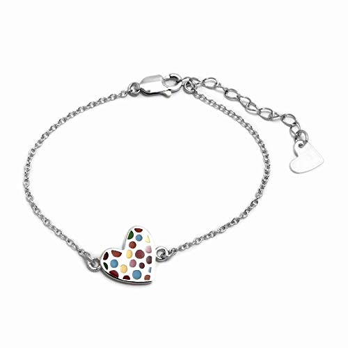 Pulsera plata Ley 925m Agatha Ruiz de la Prada 14cm colección Pecas corazón topos colores esmaltados