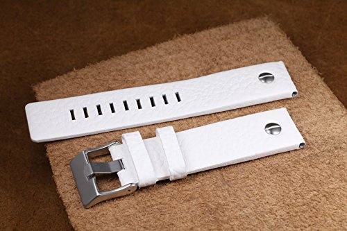 Pulseras de Reloj de Gran tamaño de 28 mm de los Hombres Correas de Repuesto Extra Ancho arrugados de Cuero Blanco con el Remache
