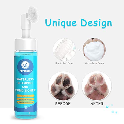 PUPMATE Limpiador de Patas, champú sin Agua para Mascotas con Cepillo de Silicona para Perros, Gatos, Limpieza de pies, Cepillo de Aseo, Aroma de Rosa, 17,8 oz