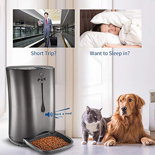 PUPPY KITTY 7L comedero automático para Perros y Gatos, Alimentador automático con Temporizador con hasta 4 Comidas por día, Pantalla LCD y función de grabación de Sonido (Negro).