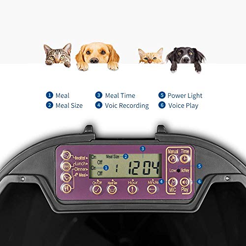 PUPPY KITTY 7L comedero automático para Perros y Gatos, Alimentador automático con Temporizador con hasta 4 Comidas por día, Pantalla LCD y función de grabación de Sonido (Negro).