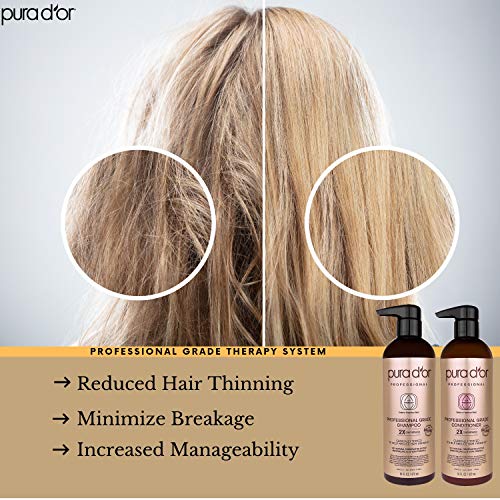 Pura D'Or Adelgazamiento del cabello grado profesional terapia champú y acondicionador régimen clínicamente probados súper concentrado para obtener máximos resultados