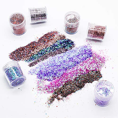 Purpurinas Polvo 8 colores Chunky Glitter con brillo cosmético Fiestas y festivales brillantes Decoración para rostro, ojos, uñas, cabello y cuerpo (8 piezas)