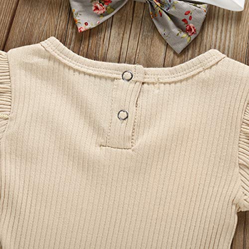 puseky Baby Girls Ruffle Romper Tops Bowknot Floral Bloomer Shorts Conjunto de Trajes de Diadema