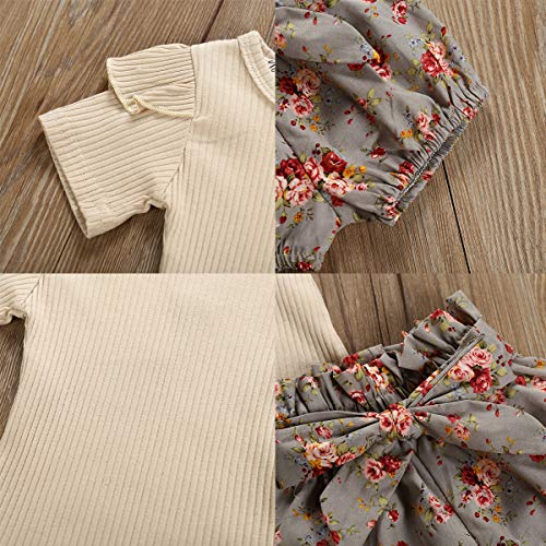 puseky Baby Girls Ruffle Romper Tops Bowknot Floral Bloomer Shorts Conjunto de Trajes de Diadema