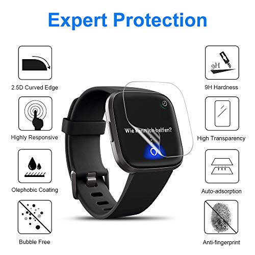 PUUDUU Protector de Pantalla para Fitbit Versa 2, [6 Pack] Cristal Templado para Fitbit Versa 2, Película Transparente TPU, 3D Cobertura Completa, Anti-Scratches, Sin Burbujas
