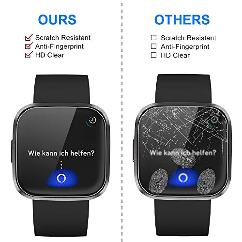 PUUDUU Protector de Pantalla para Fitbit Versa 2, [6 Pack] Cristal Templado para Fitbit Versa 2, Película Transparente TPU, 3D Cobertura Completa, Anti-Scratches, Sin Burbujas