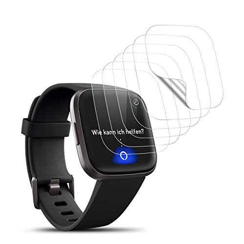 PUUDUU Protector de Pantalla para Fitbit Versa 2, [6 Pack] Cristal Templado para Fitbit Versa 2, Película Transparente TPU, 3D Cobertura Completa, Anti-Scratches, Sin Burbujas