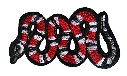 Python serpiente Reptil Serpiente en espiral rojo negro y crema para coser en la parche bordado insignia apliques Diseño de PatchWOW