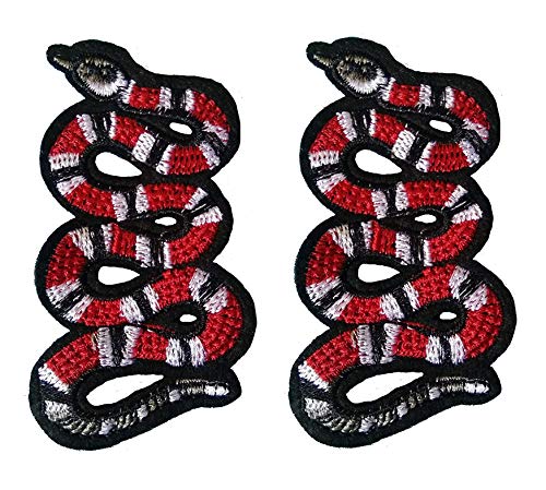 Python serpiente Reptil Serpiente en espiral rojo negro y crema para coser en la parche bordado insignia apliques Diseño de PatchWOW